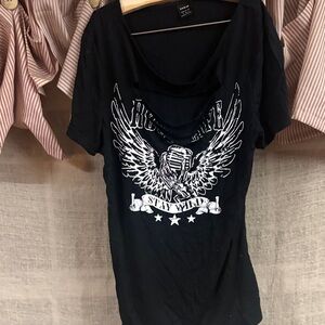 SHEIN Black Graphic Tee with Winged Design